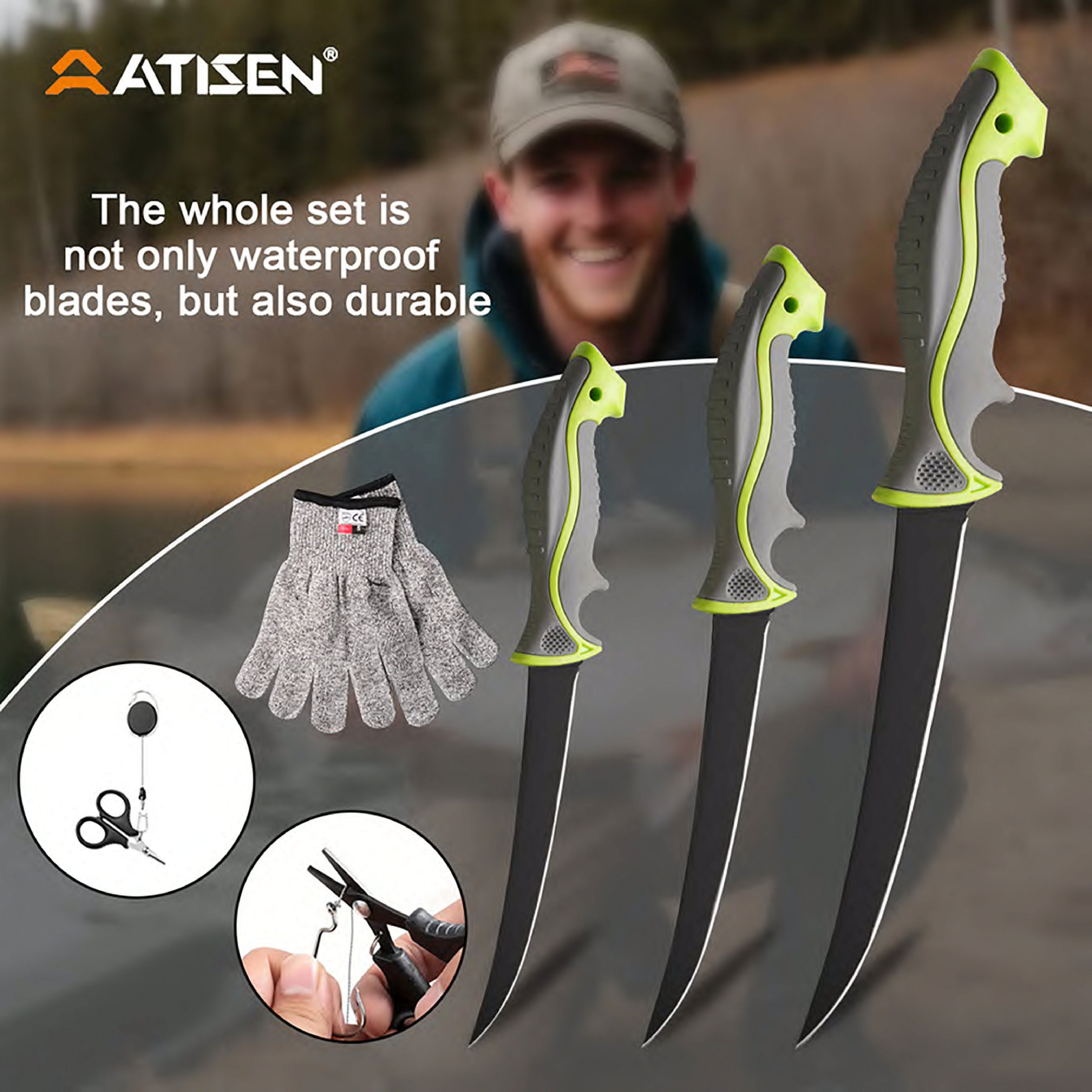 Atisen heavy-duty marine fishing knife and tool kit. OEM saltwater fishing gear manufacturer for Argentina.