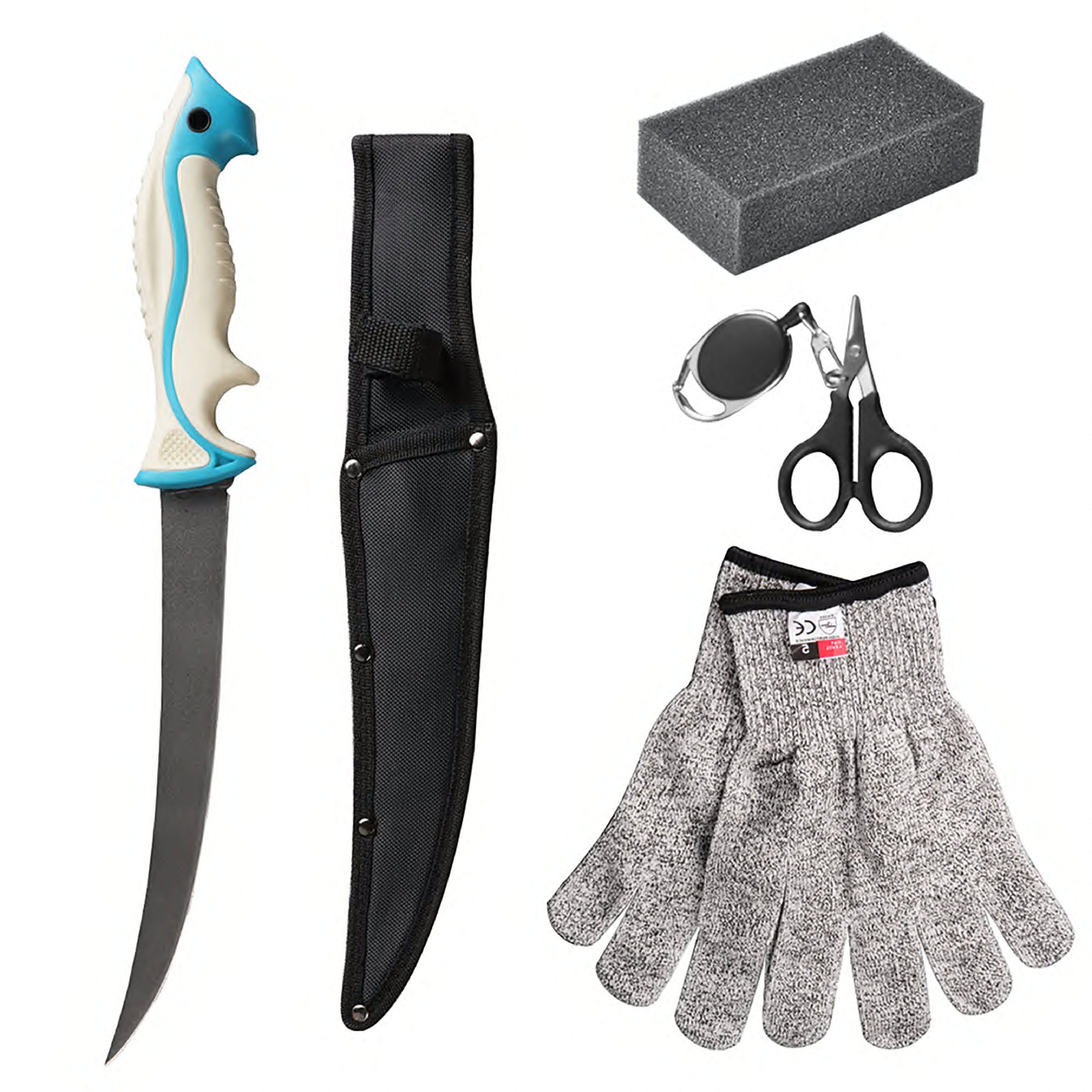Atisen premium fishing knife gift set with sharpening stone. Bulk promotional outdoor gifts supplier for Chile.