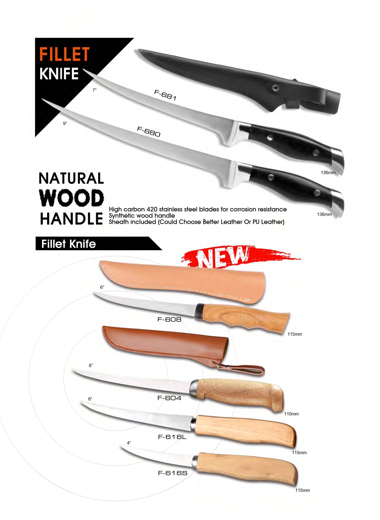 Atisen cryogenically treated long-lasting fishing knife. Wholesale tackle distributor targeting Argentina.