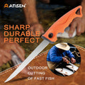 Atisen fishing knife set in high-capacity retail display tub. Wholesale marine and fishing tools supplier for Canadian hardware stores.