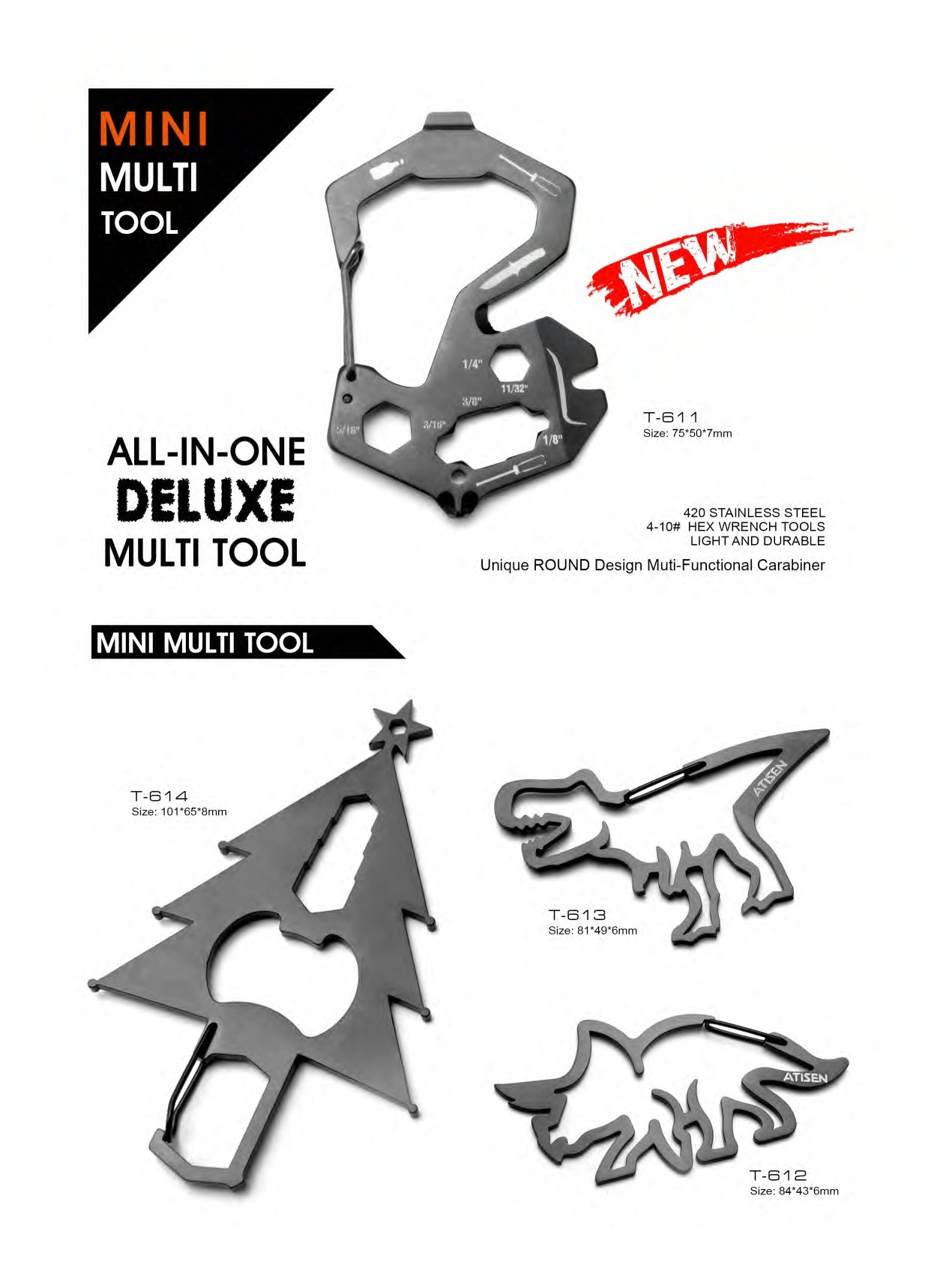 Atisen multi-tool carabiner with folding knife and saw. Wholesale outdoor survival gear supplier for USA distributors.