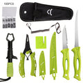 Atisen portable fishing knife combo in canvas roll bag. Wholesale camping and fishing gear for Brazil.