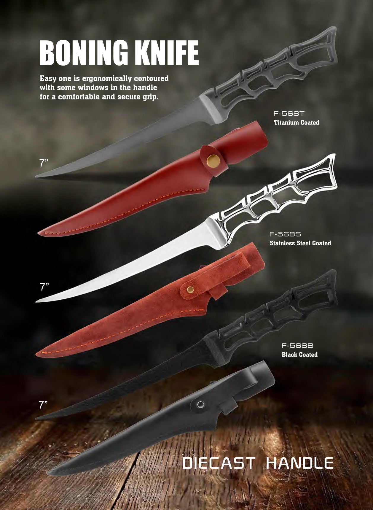 Atisen premium stainless steel fillet fishing knife. Wholesale fishing tackle supplier for USA distributors.
