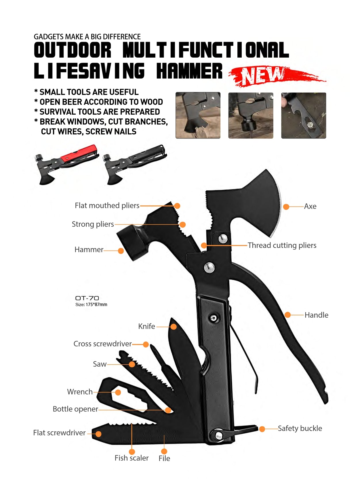 Atisen stainless steel survival multitool pliers set. Wholesale outdoor EDC gear supplier for USA market.