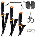 Atisen fishing knife set in transparent tackle box. Wholesale outdoor gear supplier for USA distributors.
